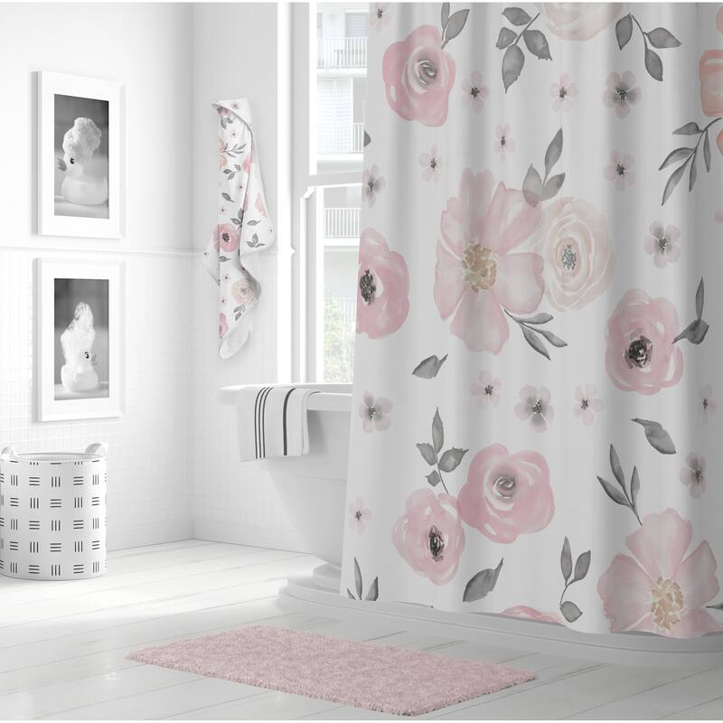 Sweet Jojo Designs Pink Boho Floral Girl Hooded Baby Towels - Toddler Bath Towel -Bohemian Shabby Chic Watercolor Rose Farmhouse