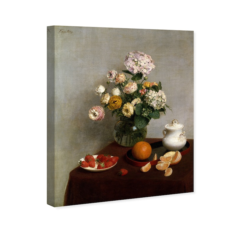 Wynwood Studio Canvas Floral and Botanical Henri Fantin Latour - Flowers and Fruit Gray and Traditional Wall Art Canvas Print