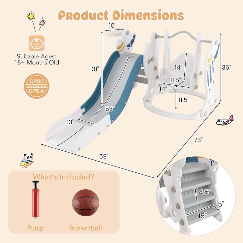 4-in-1 Toddler Slide and Swing Set Indoor Playground