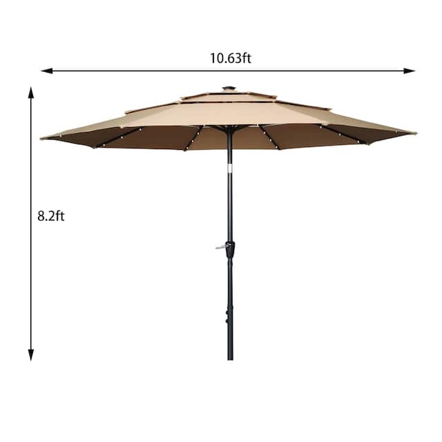 11FT Solar LED Lighted Patio Umbrella with 8 Ribs