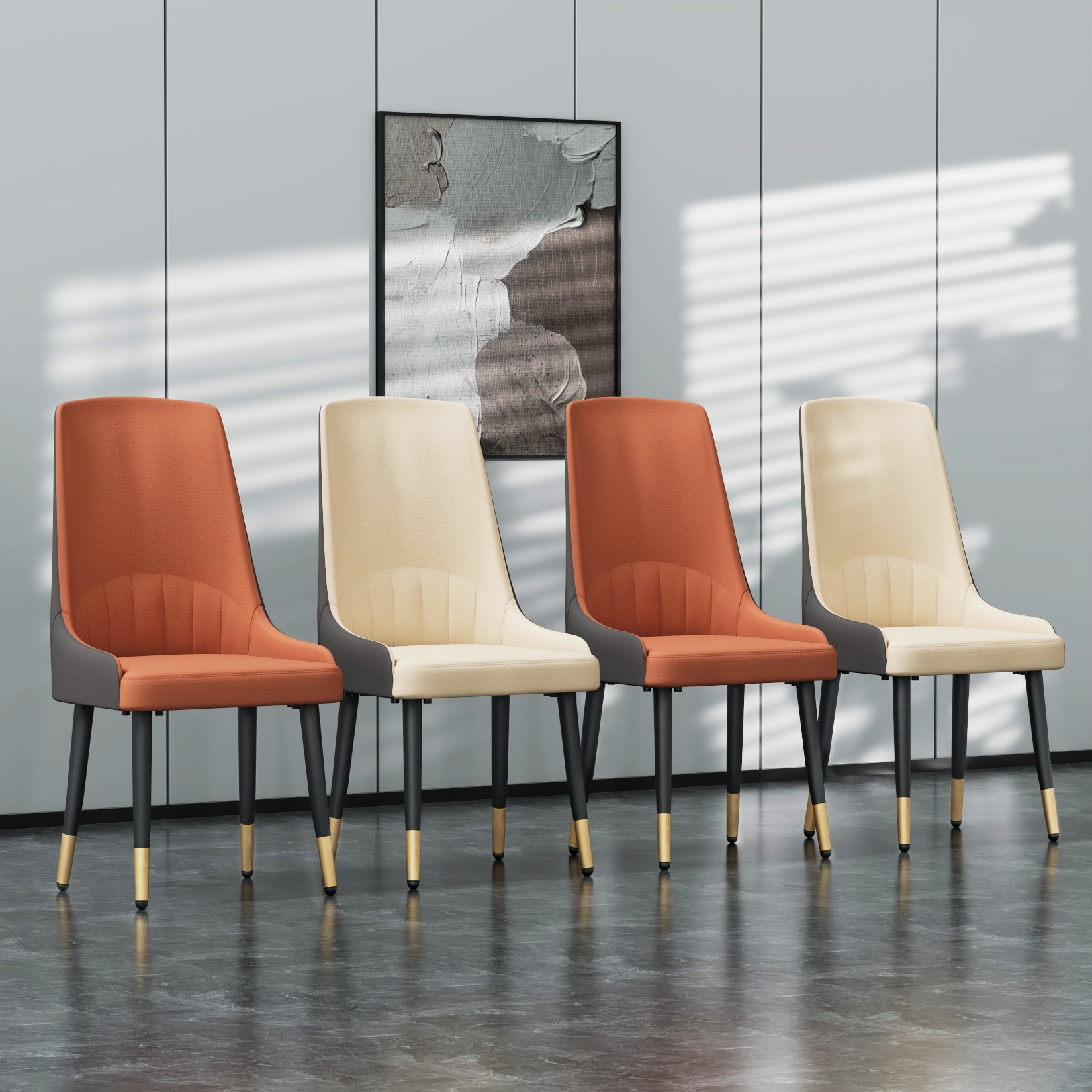 Modern Leather Dining Chairs Set of 2 - 18x19.7x32.3 Inches-image