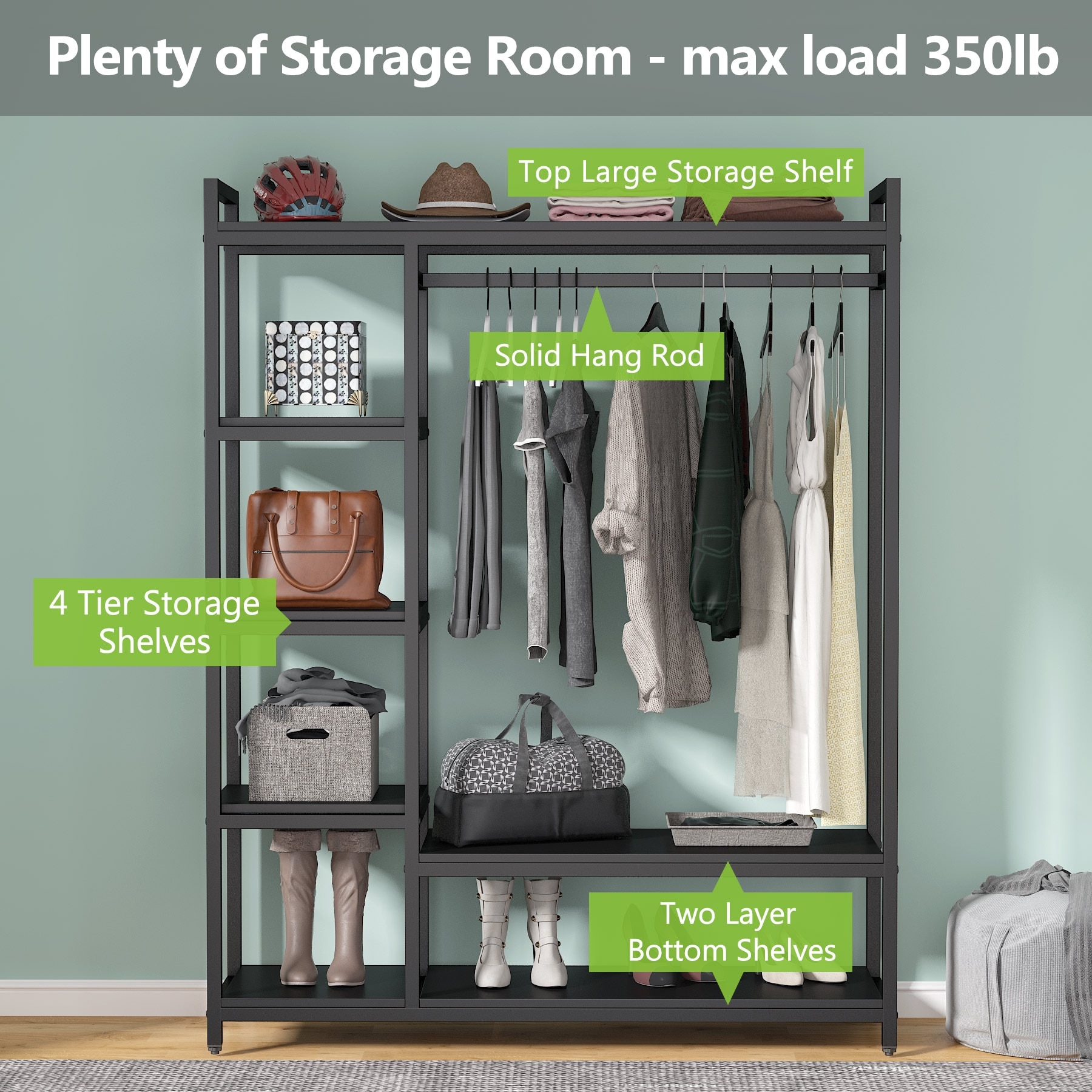 Tribesigns Free-standing Closet Organizer with 6 Storage Shelves and  Hanging Bar, Large Standing Clothes Garment Rack - On Sale - Bed Bath &  Beyond - 32566944