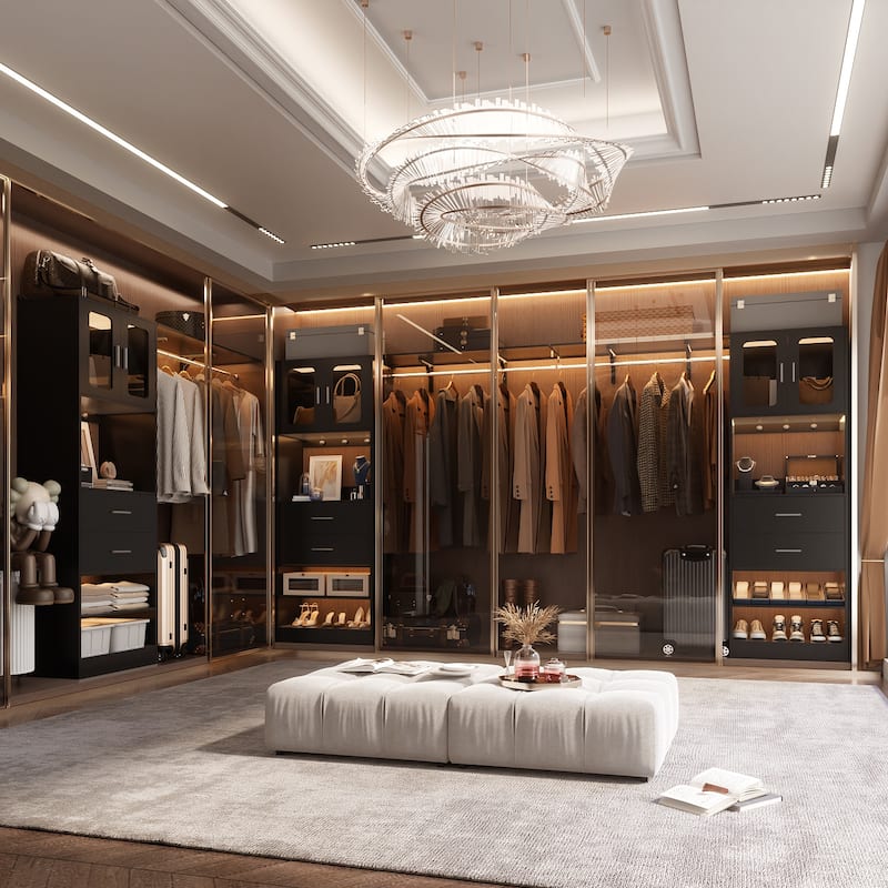 Rackcog Closet System with Doors and Drawers, Storage Organizer with DIY Shelving for Walk-in Closet