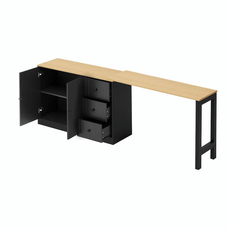 89.7'' Wooden Sideboard with Extendable Table - Multifunctional Storage Cabinet with 2 Doors and 3 Drawers