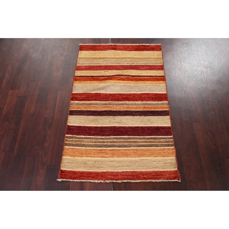 Wool Contemporary Striped Gabbeh Kashkoli Area Rug Hand-knotted Carpet - 2'6" x 4'0"
