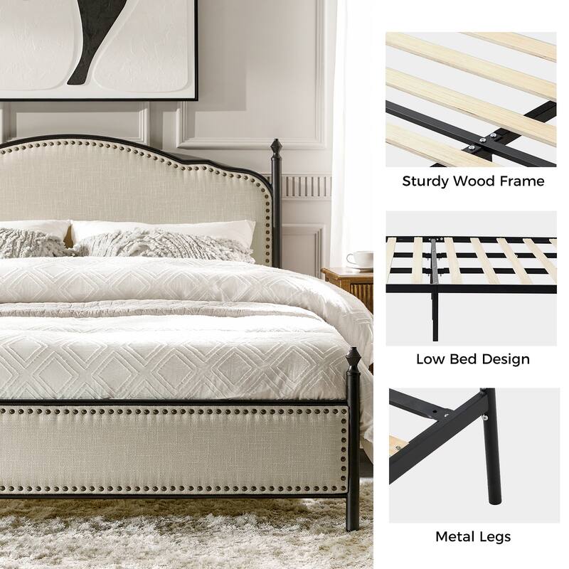 Dimas Modern Queen Size Upholstered Platform Bed with Metal Legs