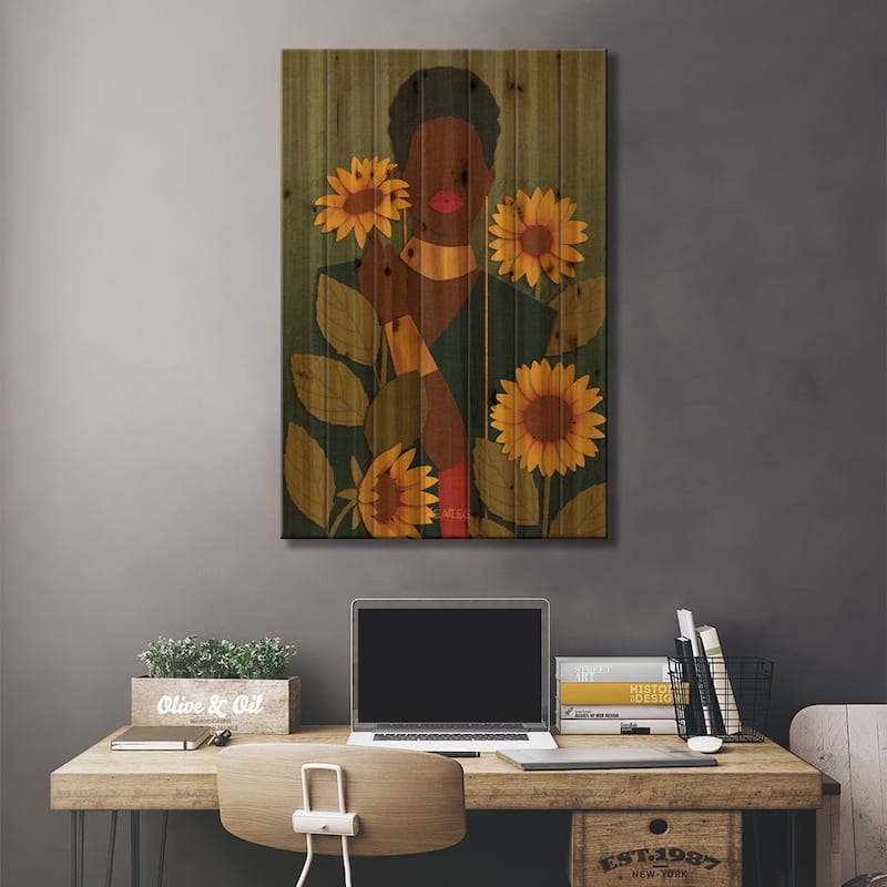 Sunflowers Print On Wood by Taku Creates - Multi-Color