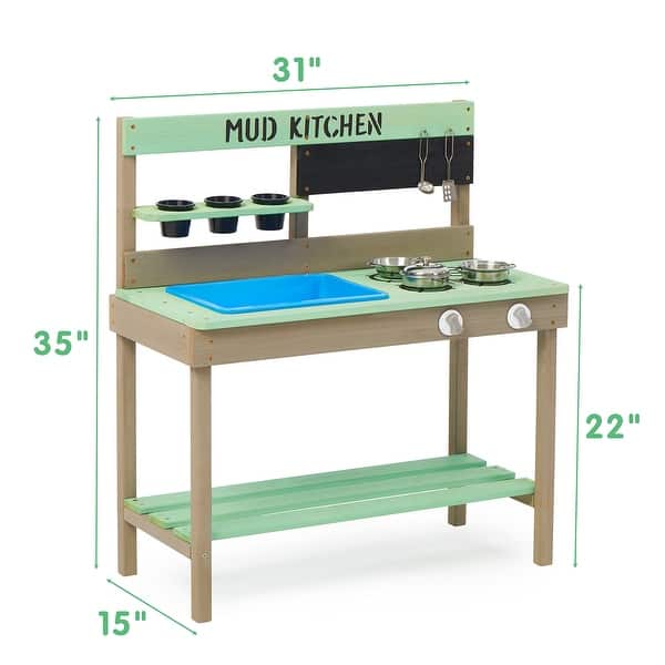Kids Play Kitchen, Wood Mud Kitchen with Water Play Set and Cooking Toys for Outdoor, Gift for 3-8