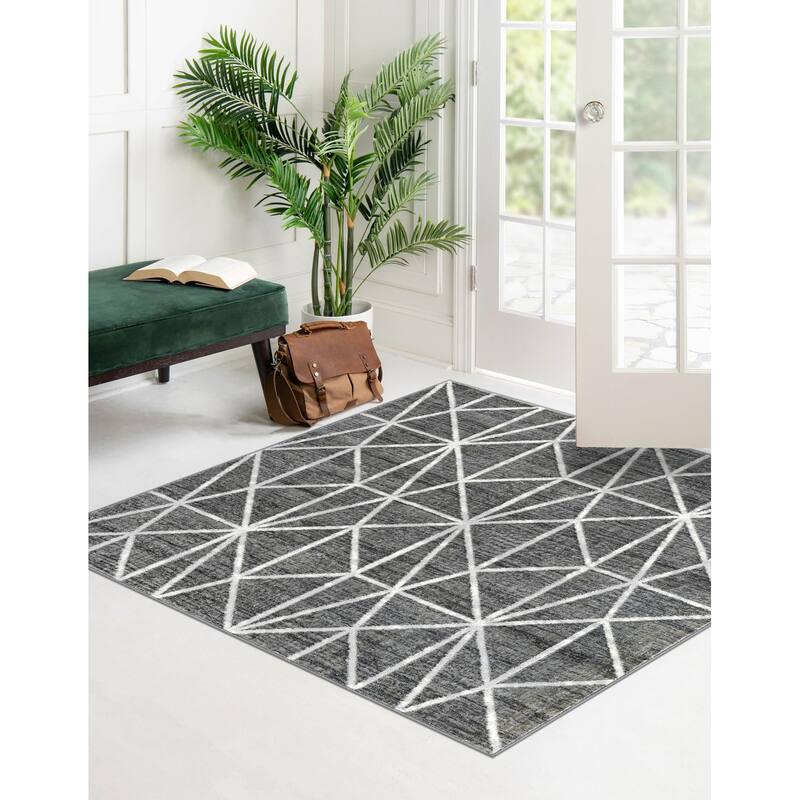 Contemporary Ahora Collection Area Rug - 5'3" Square - Dark Gray