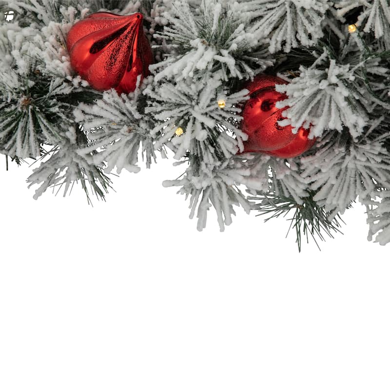 3' Snowy Bristle Pine Artificial Christmas Swag, Warm White LED Lights