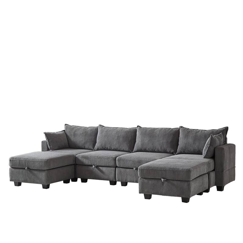 Dark Gray Sectionals Sofa with Storage Ottomans Chaise and Pillows