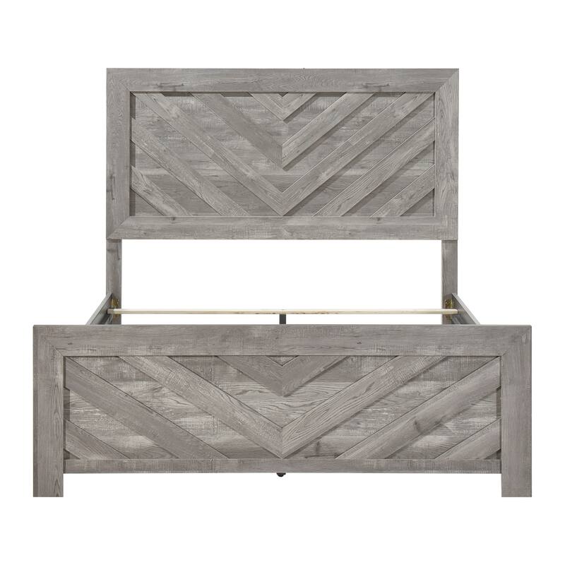 Queen Size Panel Bed with Gray Finish, Modern Rustic Design, Wooden Bedroom Furniture