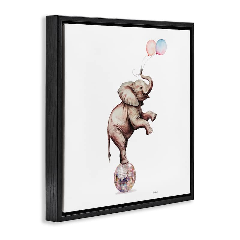 Stupell Elephant & Balloons Disco Framed Floater Canvas Wall Art Design By Amanda Greenwood