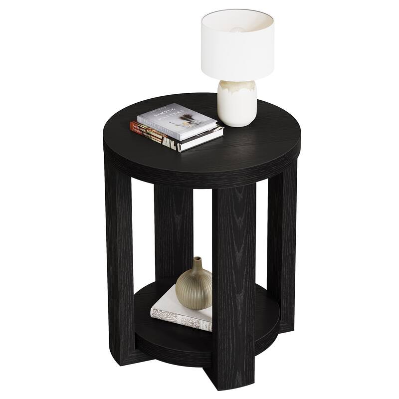 2-Tier Round End Table, Side Accent Snack Table, Living Room Bedroom Bedside Nightstand Furniture