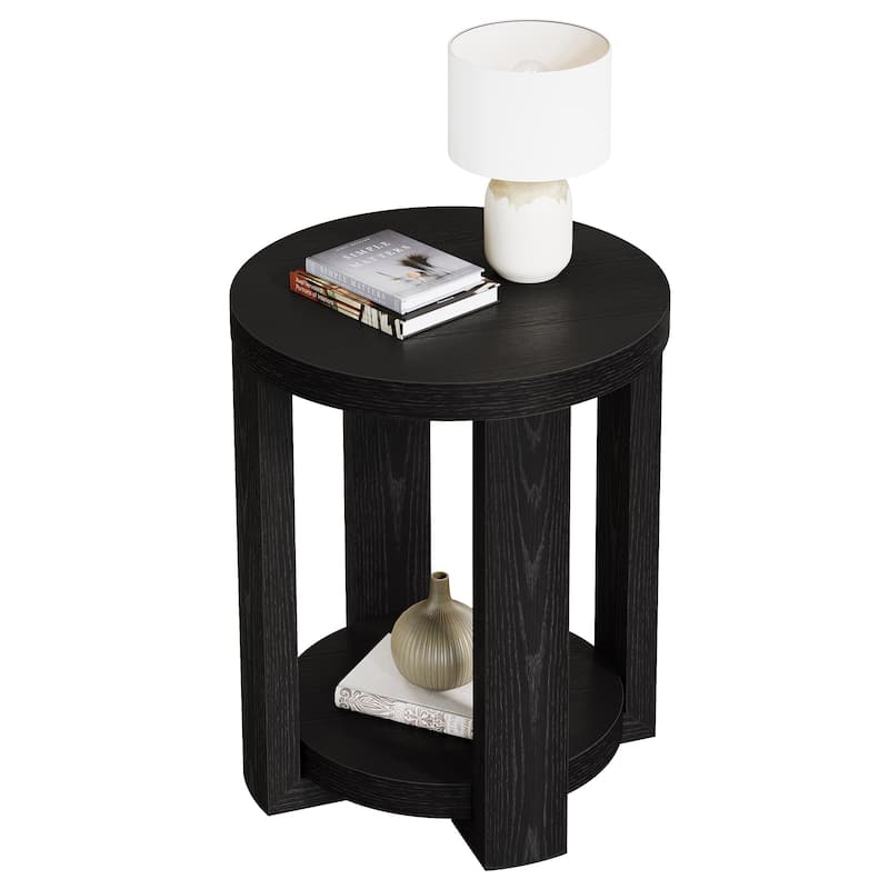 Side Table, 2-Tier Round End Table, Small Bedside Accent Furniture for Living Room, Bedroom