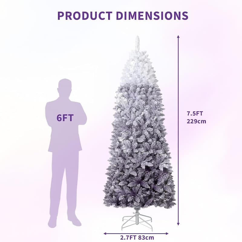 Prelit Purple Gradient Snow Flocked Christmas Tree, Xmas Tree - N/A