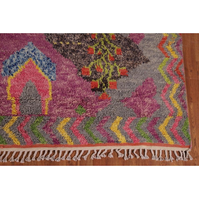 Tribal Plush Moroccan Area Rug Hand-Knotted Wool Carpet - 9'0" x 12'5"