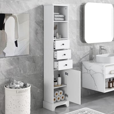 Tall Bathroom Cabinet, Freestanding Storage Cabinet with 3 Drawers and Adjustable Shelf, MDF Board with Painted Finish