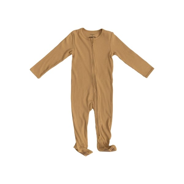 slide 2 of 5, Breezy Bear Baby Footie Pajamas, 2-Way Zipper - Brown Sugar