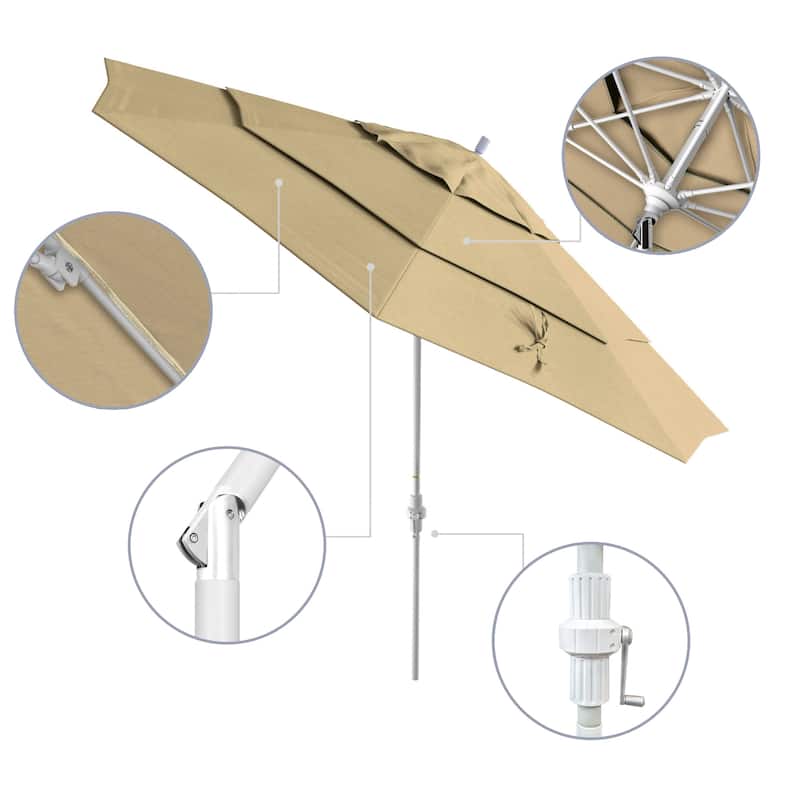 California Umbrella 11' Rd. Alum/Fiberglass Rib Patio Umb,Crank Lift/Collar Tilt, Dbl Wind Vent, White Finish, Sunbrella Fabric