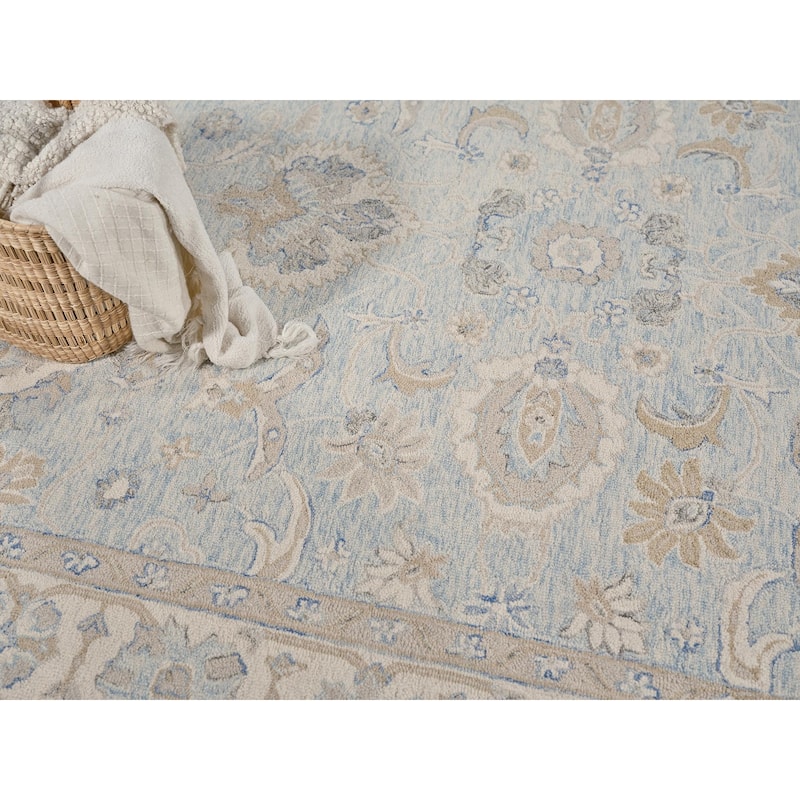 Exquisite Rugs Marietta Oushak Handmade Hand-tufted New Zealand Wool on Canvas Light Blue/Ivory Area Rug