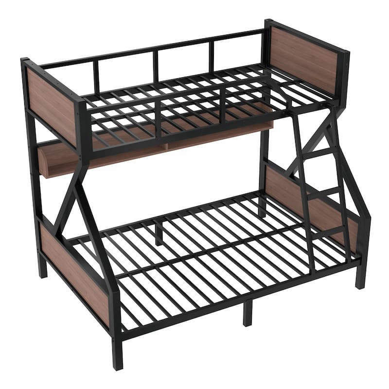 Metal Bunk Bed with Storage Shelves and Lights - Space-Saving & Noise-Free Design