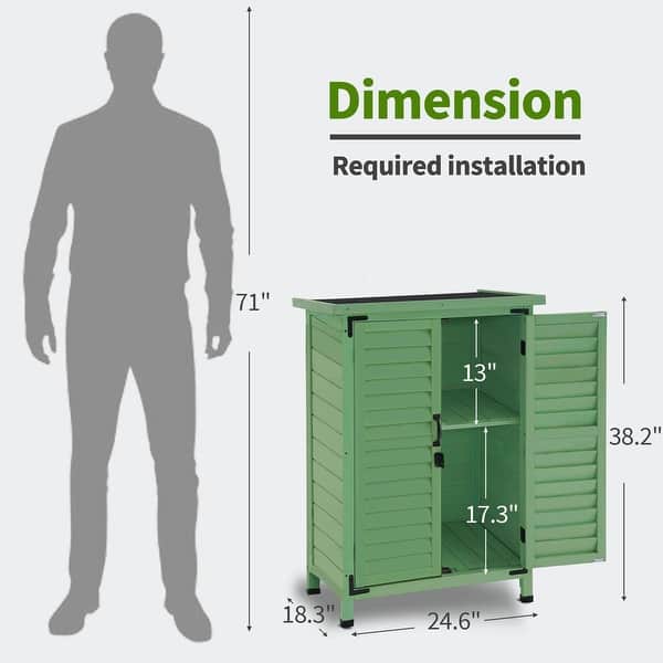 dimension image slide 2 of 6, MCombo Small Outdoor Storage Cabinet Shed with Double Doors (24.6" x 18.3" x 38.2"), Wooden 0985