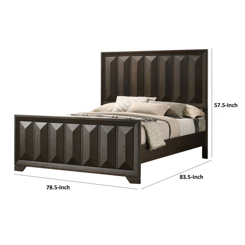 Fema King Bed, Vertical Facet Headboard and Footboard, Espresso Brown