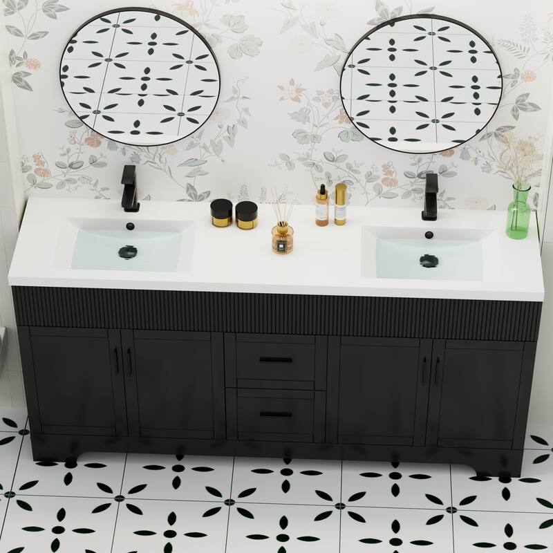 Modern 24"/30"/36"/48" Wave-Line Bathroom Vanity Set with Sink & Faucet