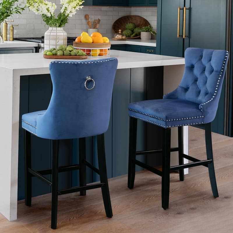 Wing Back Velvet Tufted Nailhead Barstools(Set of 4)