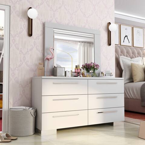 Furniture of America Rema Modern White 2-piece Dresser and Mirror Set