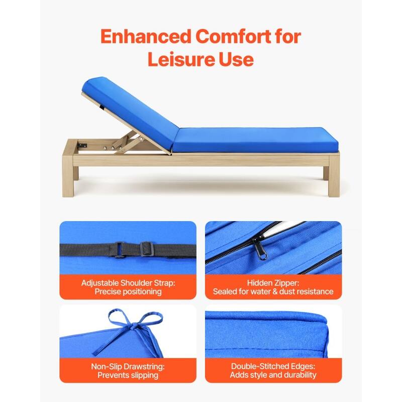 Patio Chaise Lounge Cushion with High Resilience Foam and Fade Resistant Ties for Outdoor - 72.04 x 21 x 2.95 in
