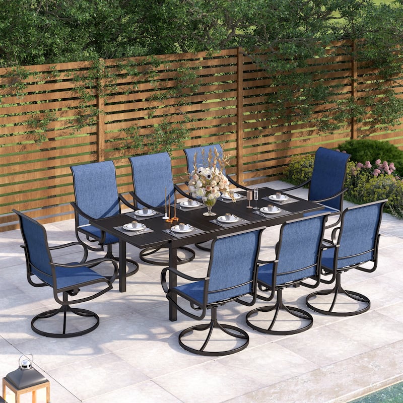 MAISON ARTS 7/9-Piece Patio Dining Furniture Set with Dining Swivel Chairs and 1 Expandable Outdoor Dining Rectangle Table - 9-Piece Navy