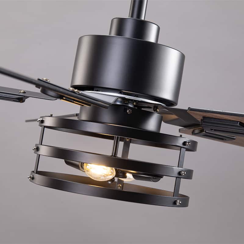 Vaczon 52" Industrial Reversible Wood 5-Blade Black Ceiling Fan with Light and APP Control