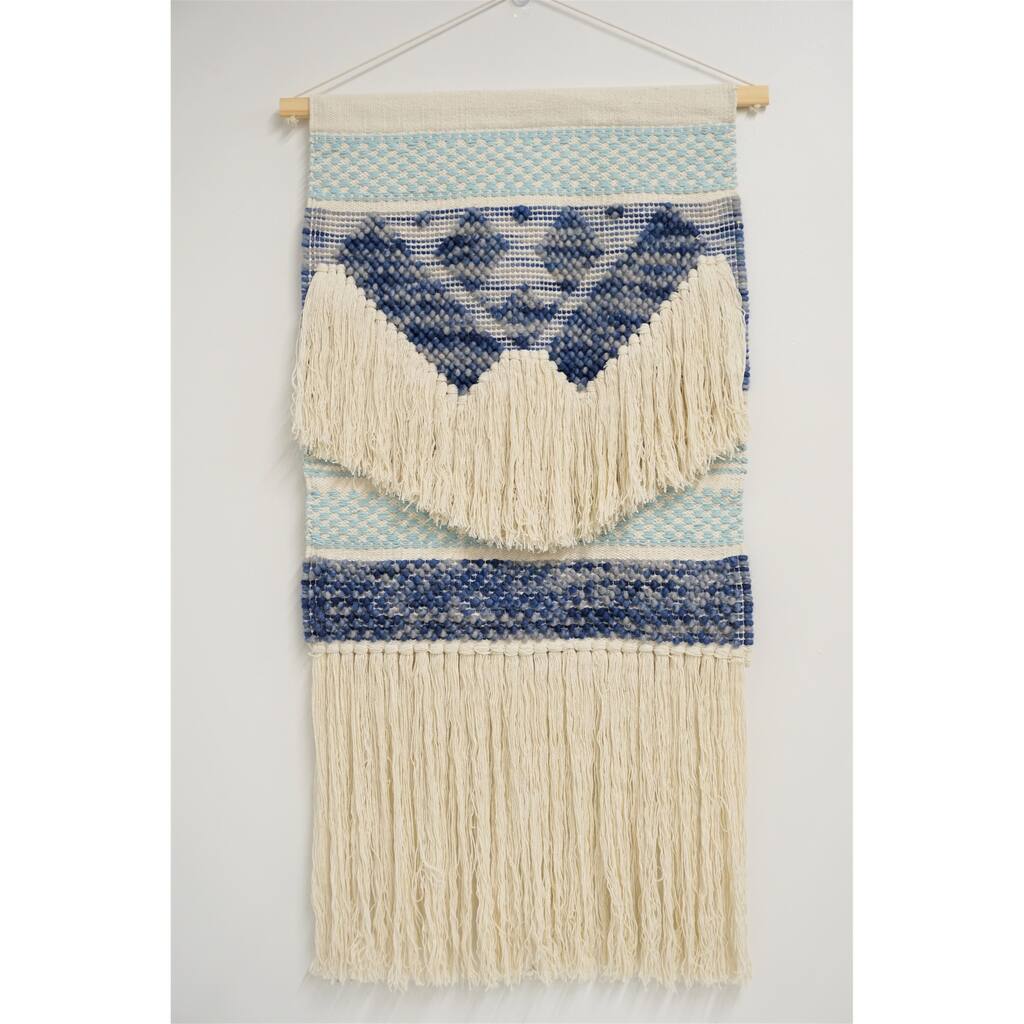 Home&Manor Wool and Cotton Large Macrame Wall Hanging with Rod Included - Exact Size