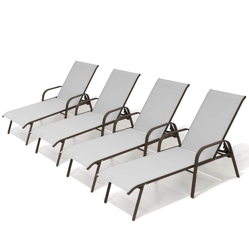 VredHom Outdoor Patio Adjustable Chaise Lounges Chairs - Light Grey - 4PC