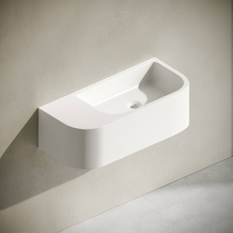 Carre 25" Solid Surface Oval Wall-Mounted Sink In Matte White - 25