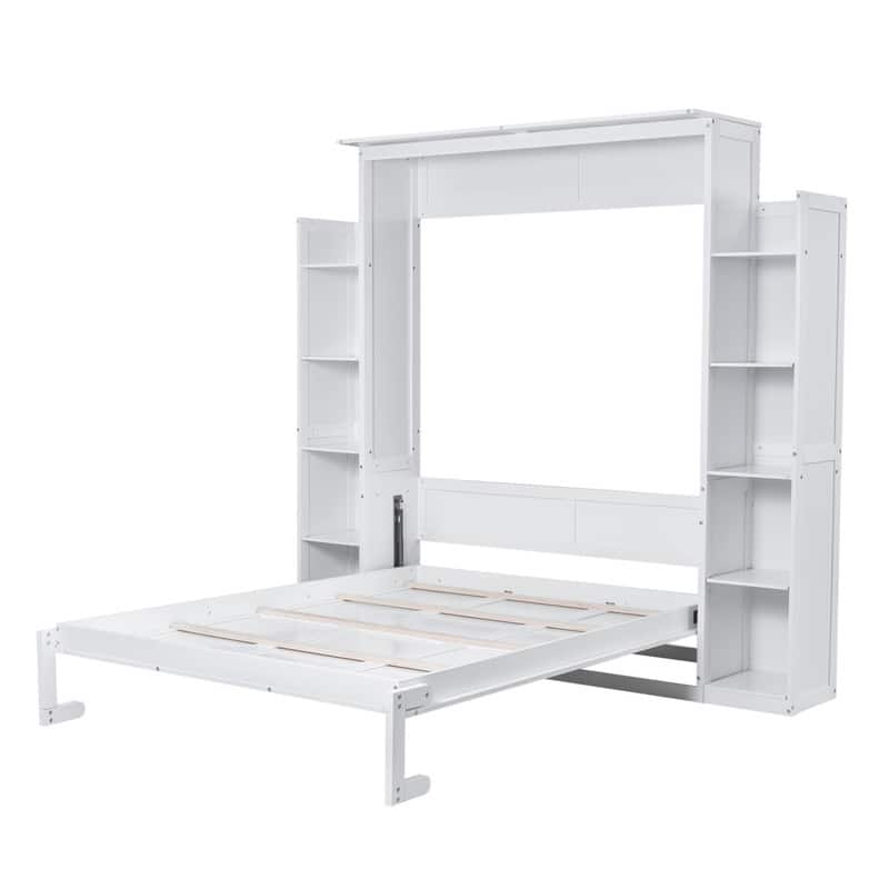 Queen Size Murphy Bed Wall Bed with Shelves and LED Lights