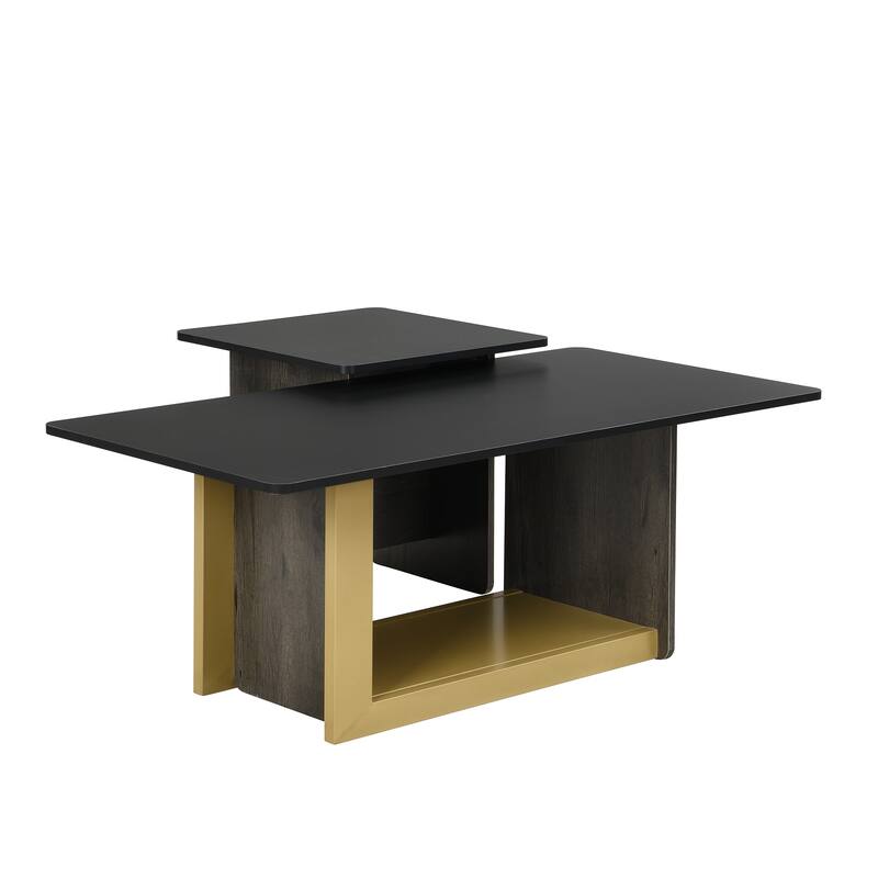 Modern 2-Piece Coffee Table Set, Small Square End Table with Spacious Top, Center Table for Living Room