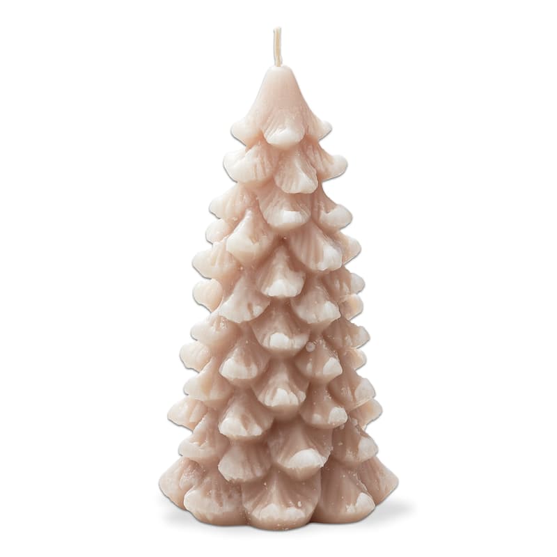 Frosted Pine Tree Blush Candle - Sculpted Paraffin Wax, 9hr Burn Time, 7.5" H x 4" D - Perfect for Christmas Decor