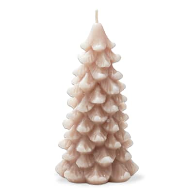 Frosted Pine Tree Blush Candle - Sculpted Paraffin Wax, 9hr Burn Time, 7.5" H x 4" D - Perfect for Christmas Decor