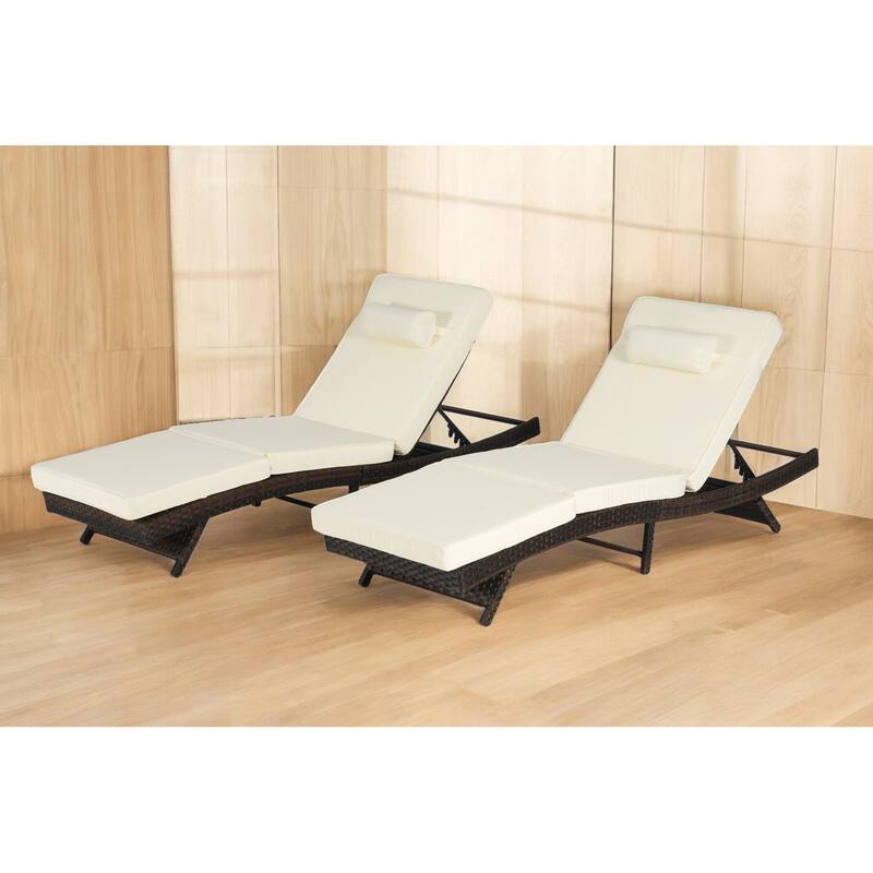 Adjustable Wicker Lounge Chair Set of 2 - Reclining Sunbathing Chairs with Cushions, All-Weather PE Rattan for Patio & Garden