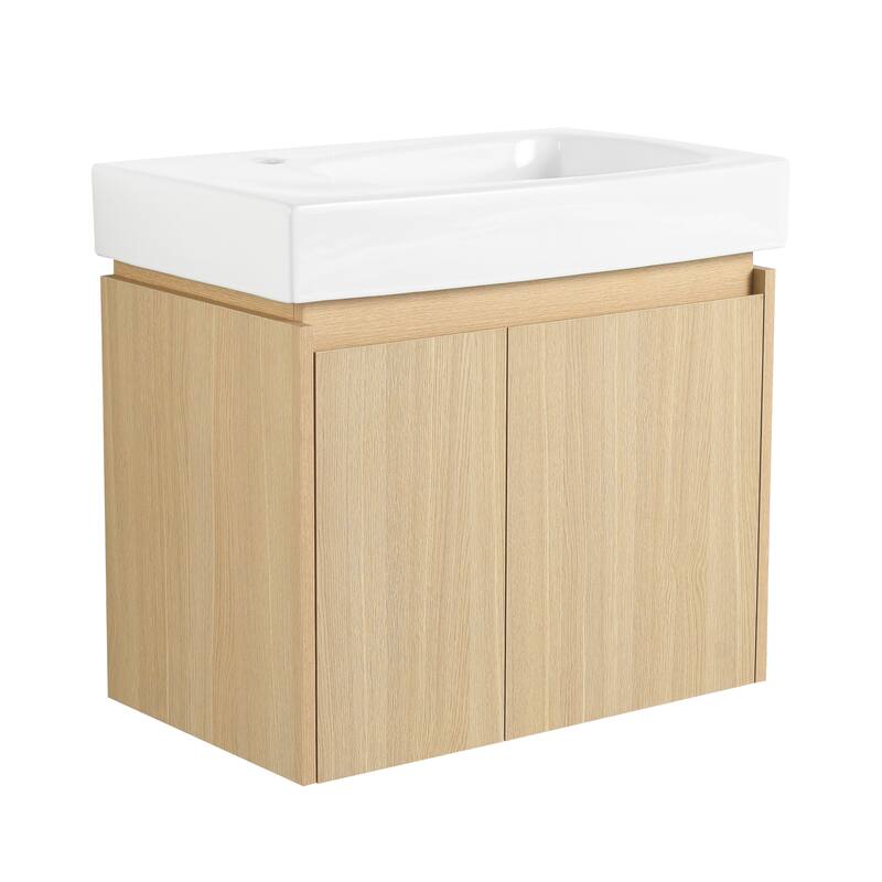 GDFStudio - Levistar Modern Wall-Mounted Bathroom Vanity with Scratch-Resistant Sink & Soft Close Door for Small Space