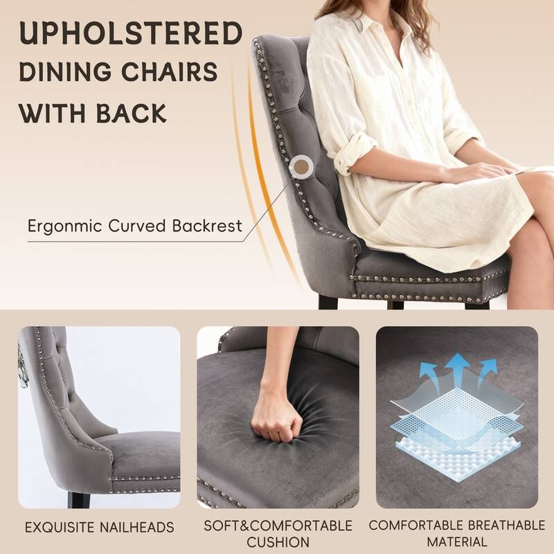 High-end Tufted Velvet Upholstered Nailhead Dining Chair Set of 6
