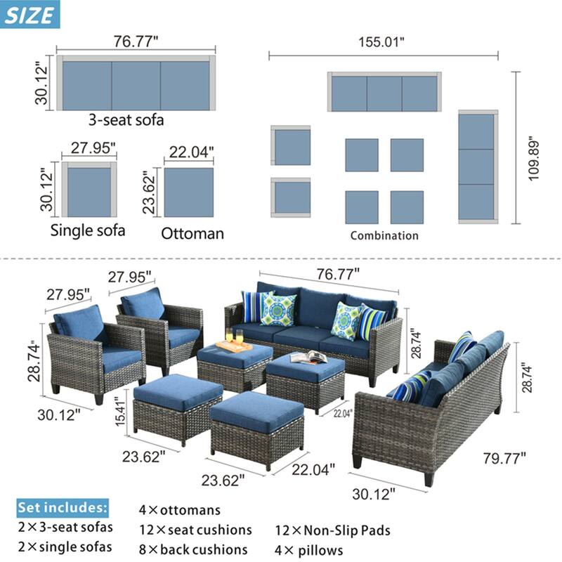 OVIOS 8-piece Patio Wicker Outdoor High-back Sectional Furniture Set