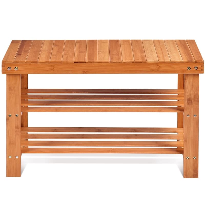 3 Tier Bamboo Bench Storage Shoe Shelf - 27.5" x 11" x 17.5" (L x W x H) - Natural