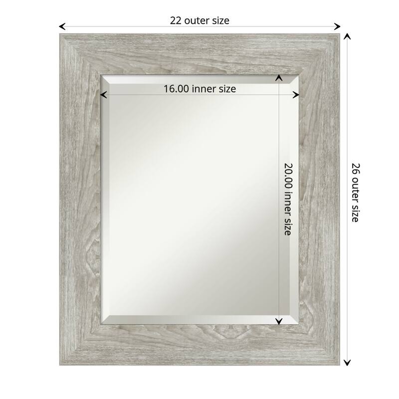Beveled Bathroom Wall Mirror - Dove Greywash Frame - Outer Size: 22 x 26 in