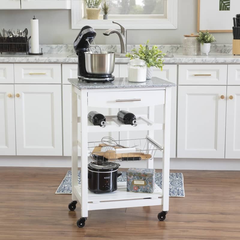 Jake Compact Mobile Rolling Kitchen Cart - White/Granite