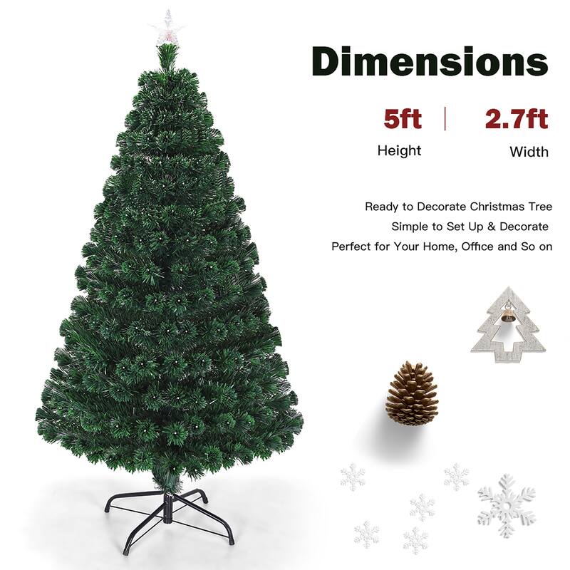 Costway 5' Pre-Lit Fiber Optic Artificial Christmas Tree w/Multicolor - 5 FT