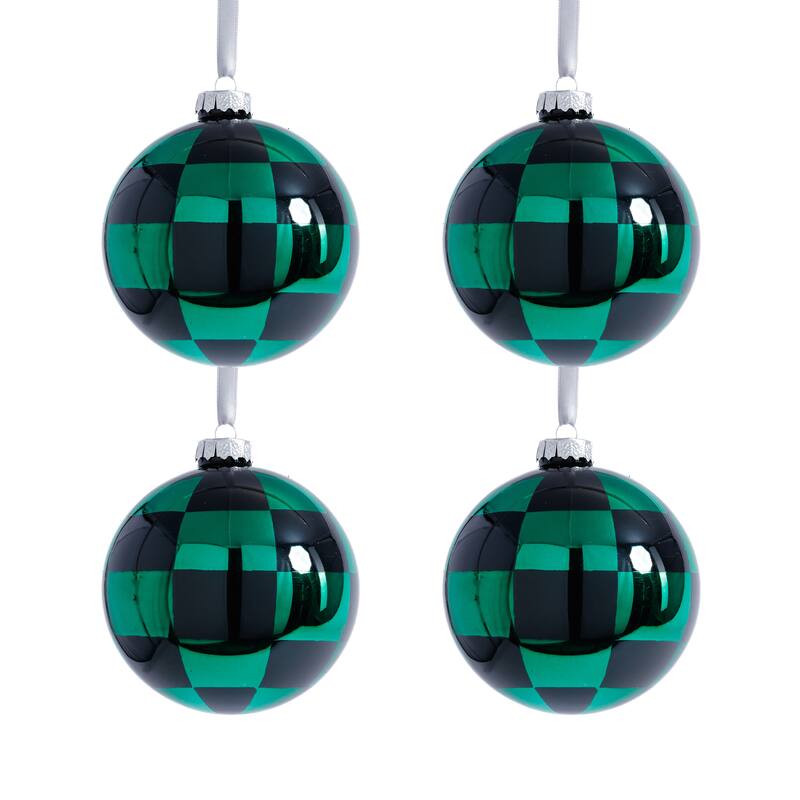 4-Piece Set Checkered 4.75" Glass Ball Christmas Ornaments